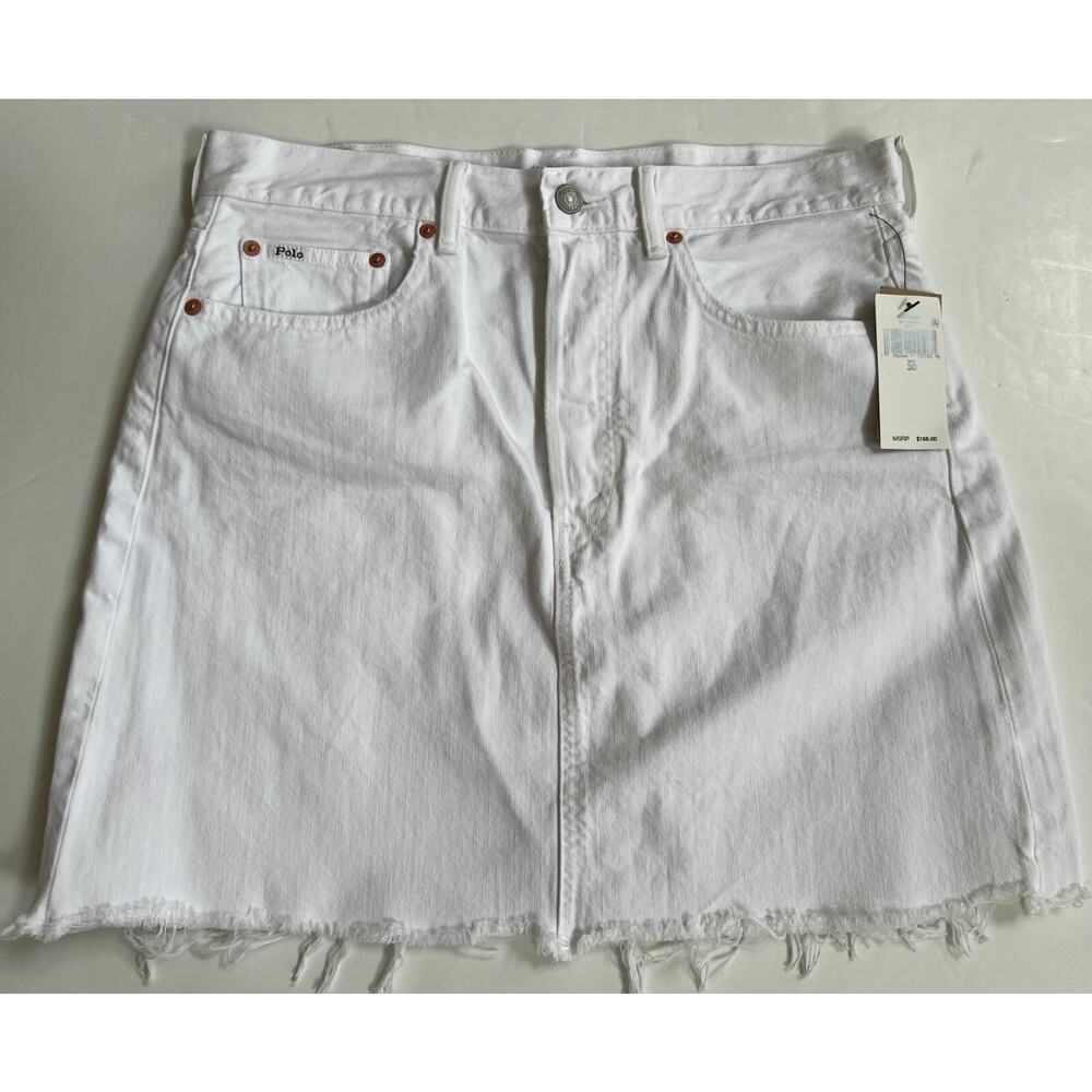 Polo Ralph Lauren White Distressed Hem Short Denim Skirt Women Size 30 NWT $168 - Picture 12 of 13